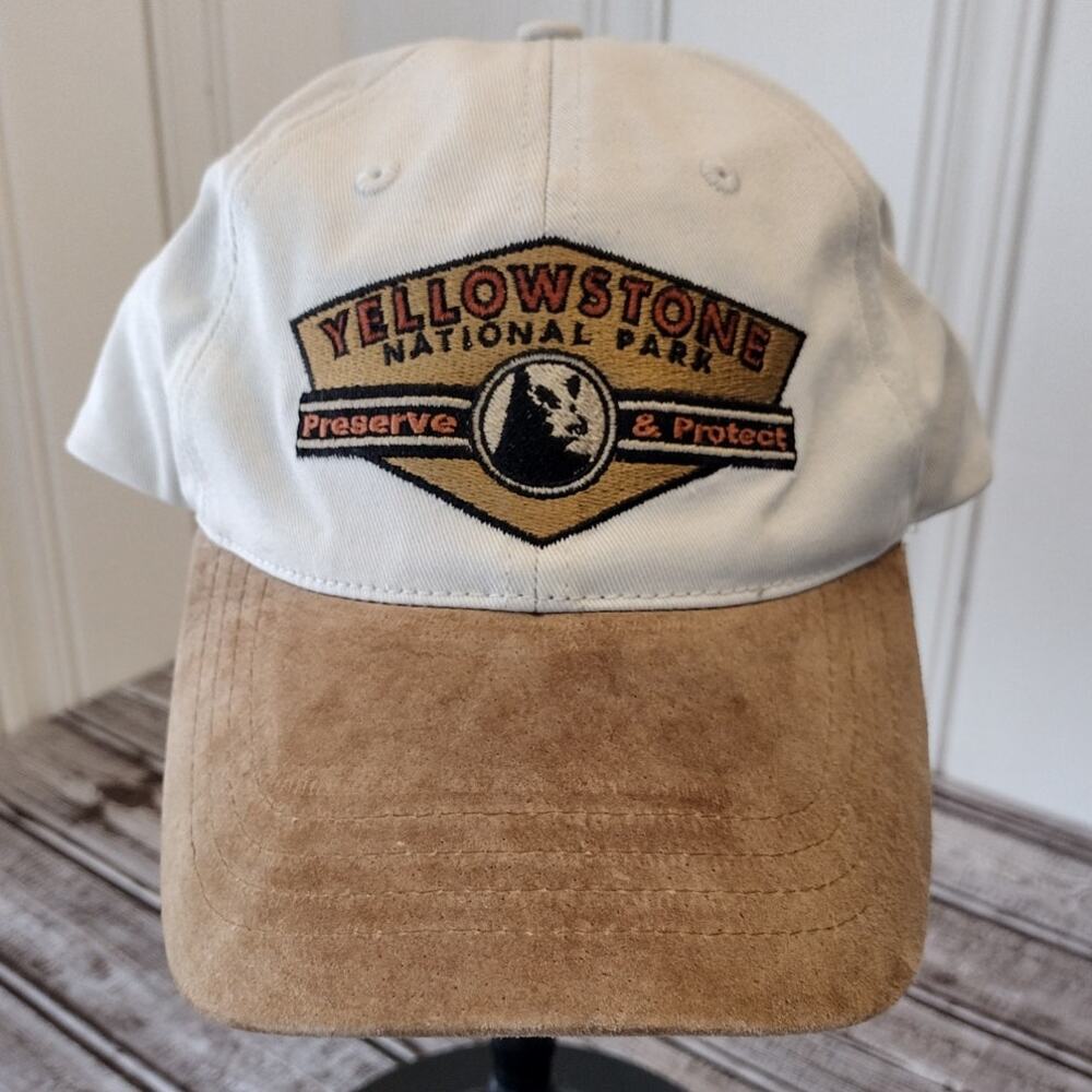 Vintage Yellowstone PRESERVE & PROTECT BEAR Ball Cap Hat Cotton/Suede-Like Bill - Picture 2 of 10